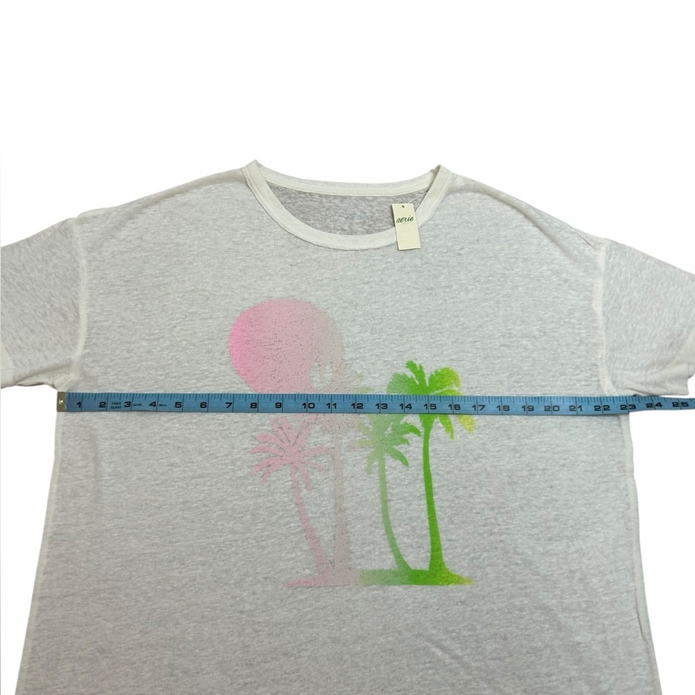 Aerie Breezy Boyfriend White Palm Tree T-Shirt Linen blend Neon Womens Med NWT - Picture 10 of 12